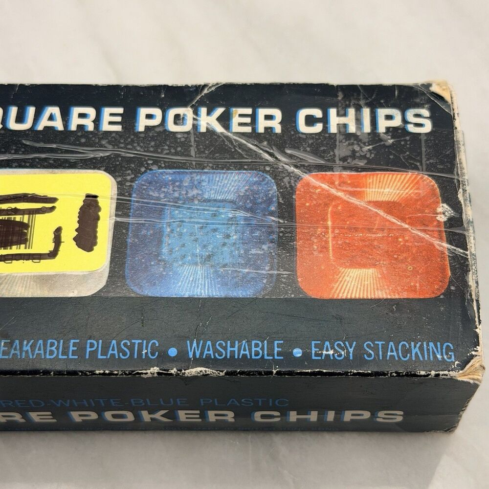 Vintage Astor Square Poker Chips 99 Red Blue Clear No Roll Original Box Hong Kon - Picture 13 of 14